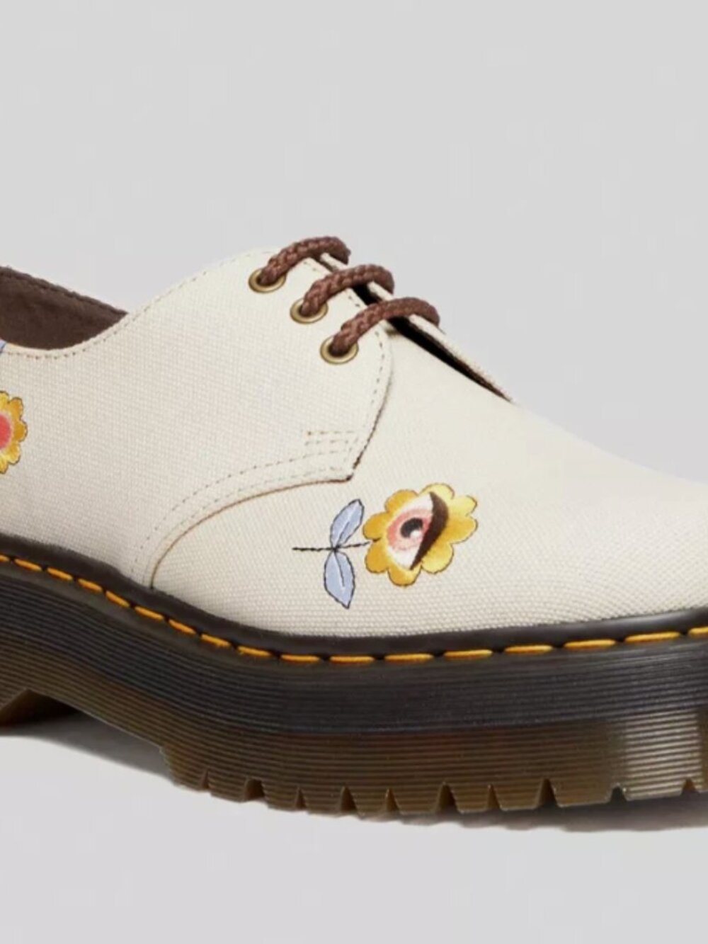 Dr Doc Martens Cream Retro Ray Canvas Flower Mushroom Platform Shoes Women's 8.5